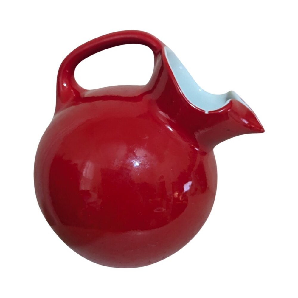 Shenango China‎ Red Ceramic Ball Pitcher Mid Century Modern New Castle PA 7.5in